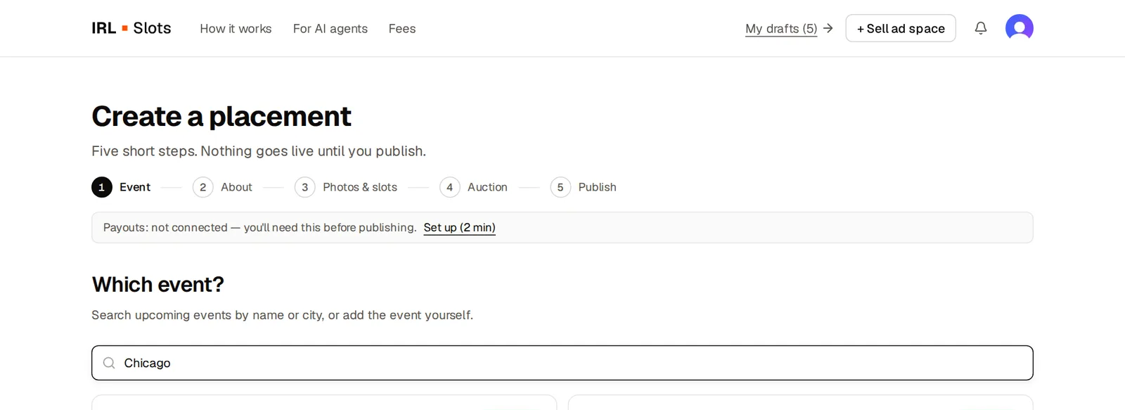 Search for your event and click it
